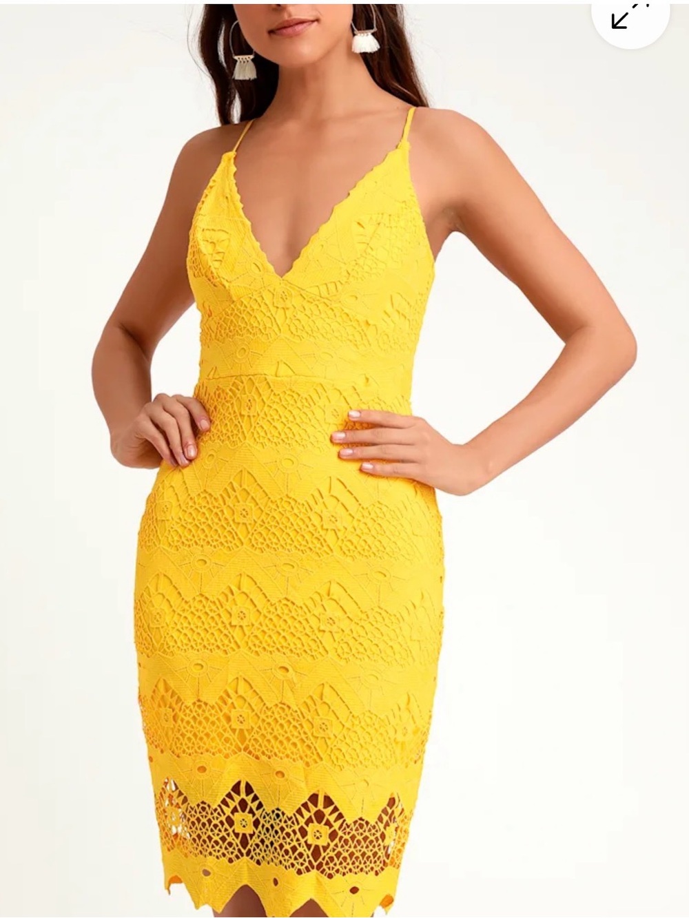 Lulu's Vibrant Yellow Lace Midi Dress